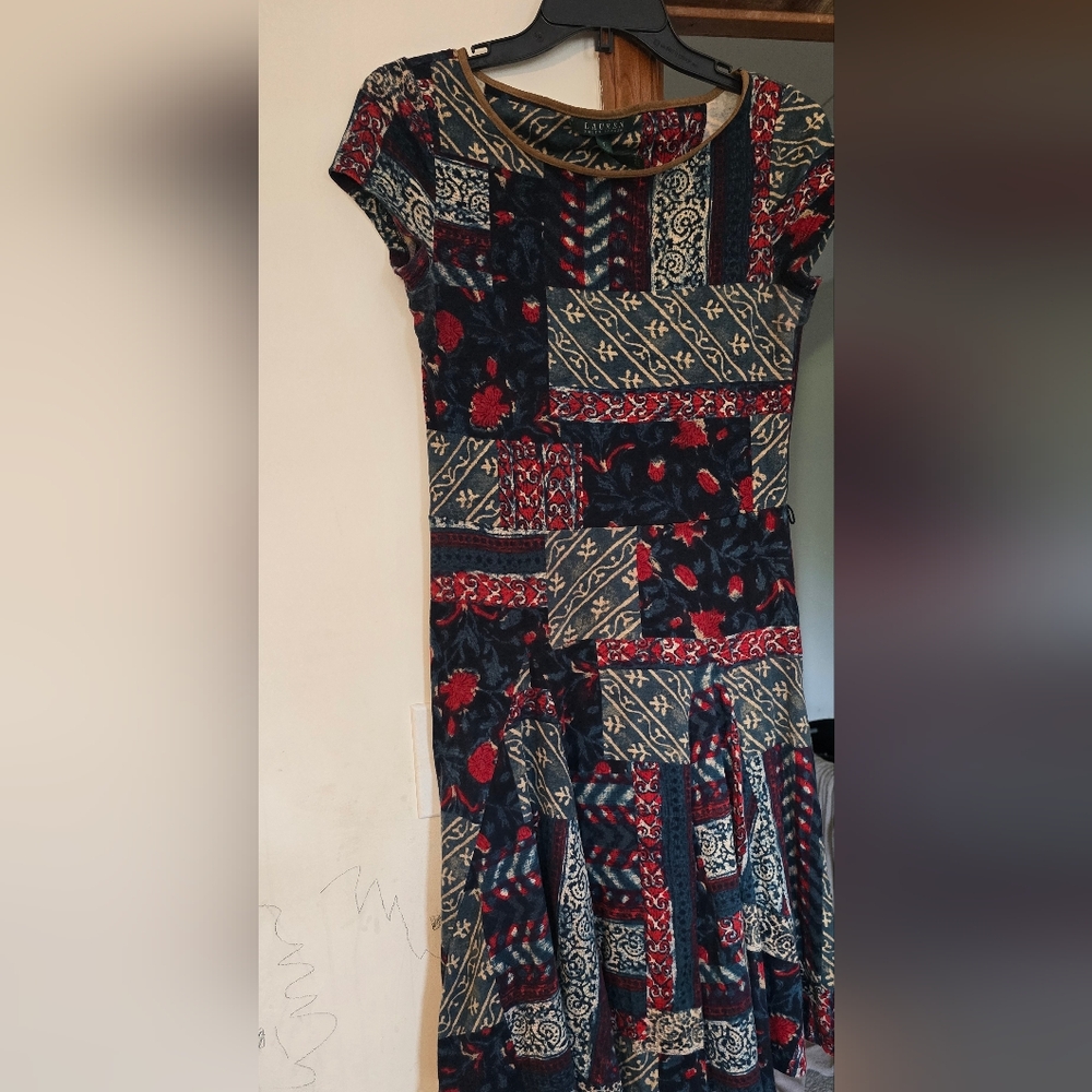 Polo by Ralph Lauren Red and Blue Fit and Flare Midi Dress